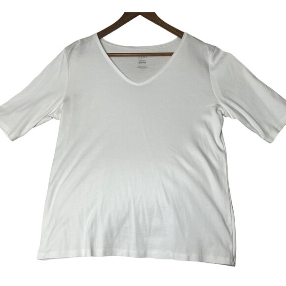 J. Jill Perfect Pima Women's Size L gray Elbow Sleeve V-Neck Top Quality Minima - Picture 1 of 14